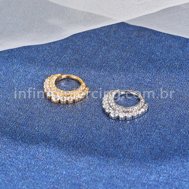 Piercing Argola Titânio 2 Fileiras Zircônia Cravejada