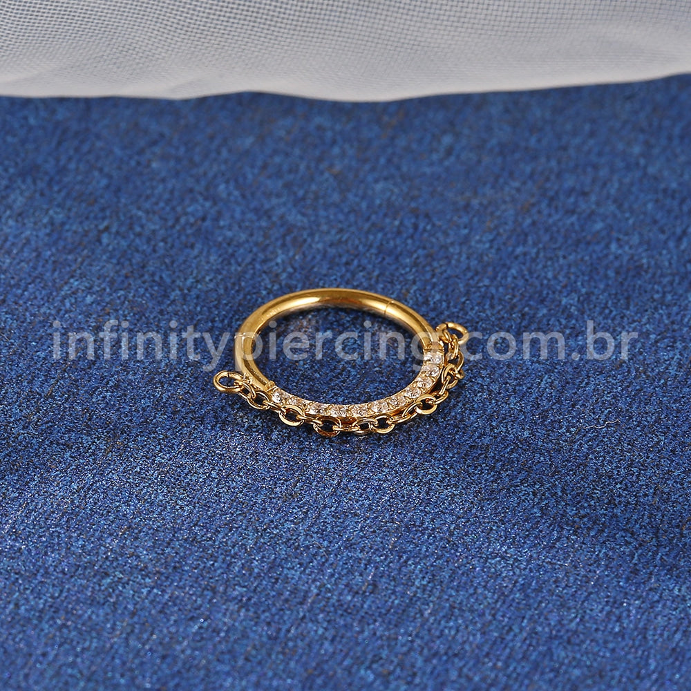 Piercing Argola Aço Cirúrgico Segmento Articulado Zircônia Lateral Corrente