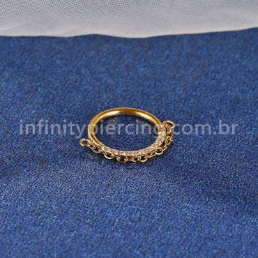 Piercing Argola Aço Cirúrgico Segmento Articulado Zircônia Lateral Corrente