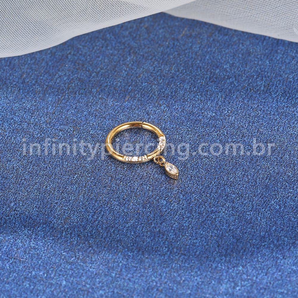 Piercing Argola Aço Cirúrgico Zircônia Cravejada Com Pingente