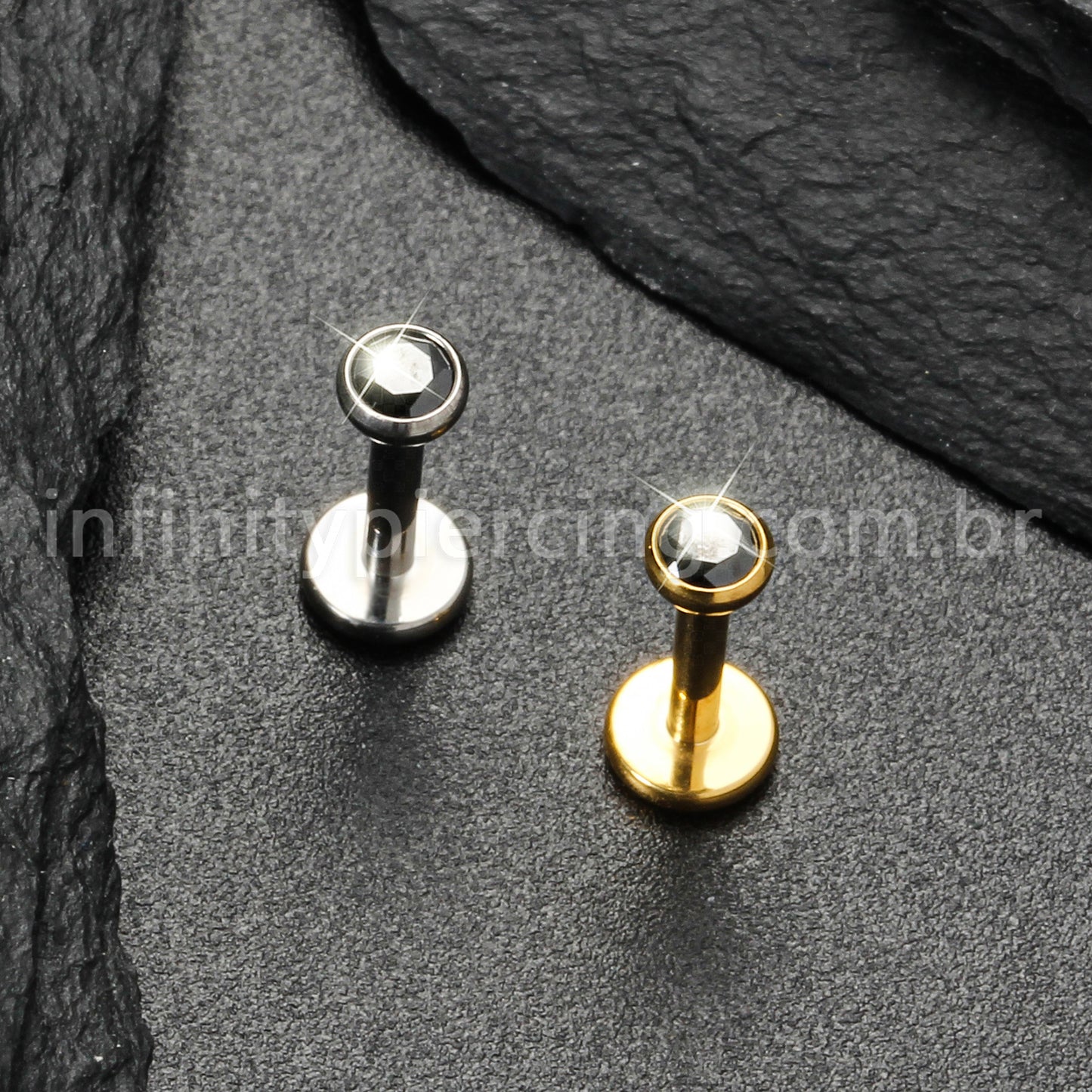 Piercing Labret Titânio Zircônia Ponto de Luz Colorida Rosca Interna