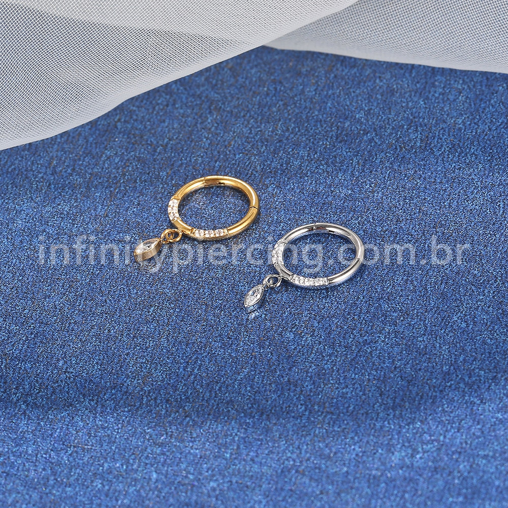 Piercing Argola Aço Cirúrgico Zircônia Cravejada Com Pingente