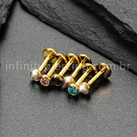 Piercing Labret Titânio Zircônia Ponto de Luz Colorida Rosca Interna