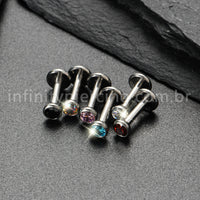 Piercing Labret Titânio Zircônia Ponto de Luz Colorida Rosca Interna