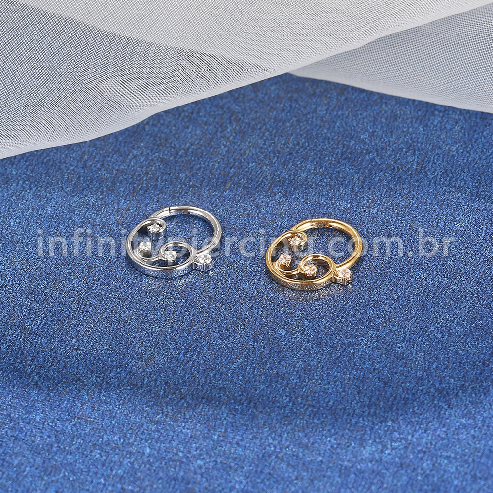 Piercing Argola Aço Cirúrgico Detalhes Com Zircônia Cravejada