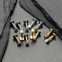 Piercing Labret Titânio Zircônia Ponto de Luz Colorida Rosca Interna
