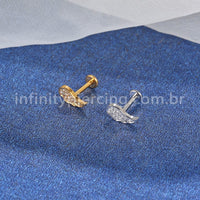 Piercing Labret Aço Cirúrgico Asa Zircônia Cravejada