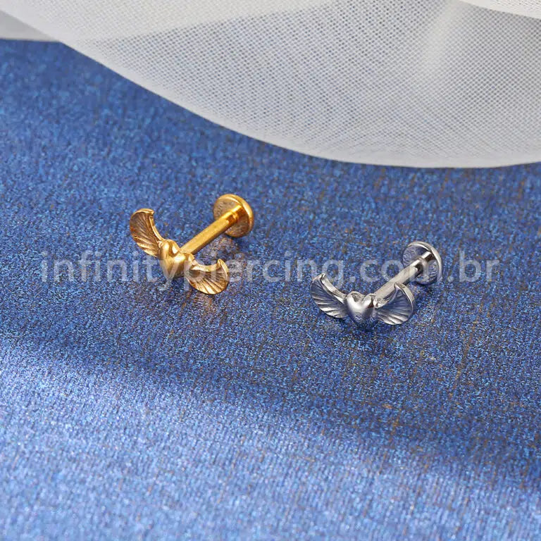 Piercing Labret Titânio Coração Com Asas