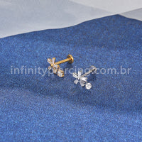 Piercing Labret Aço Cirúrgico Flor Com Pingente Zircônia Cravejada