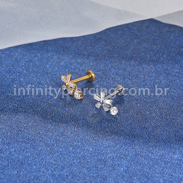 Piercing Labret Aço Cirúrgico Flor Com Pingente Zircônia Cravejada