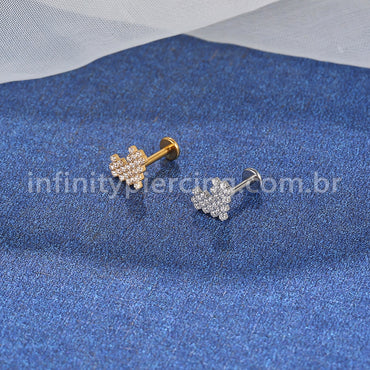 Piercing Labret Aço Cirúrgico Coração Lego Zircônia Cravejada