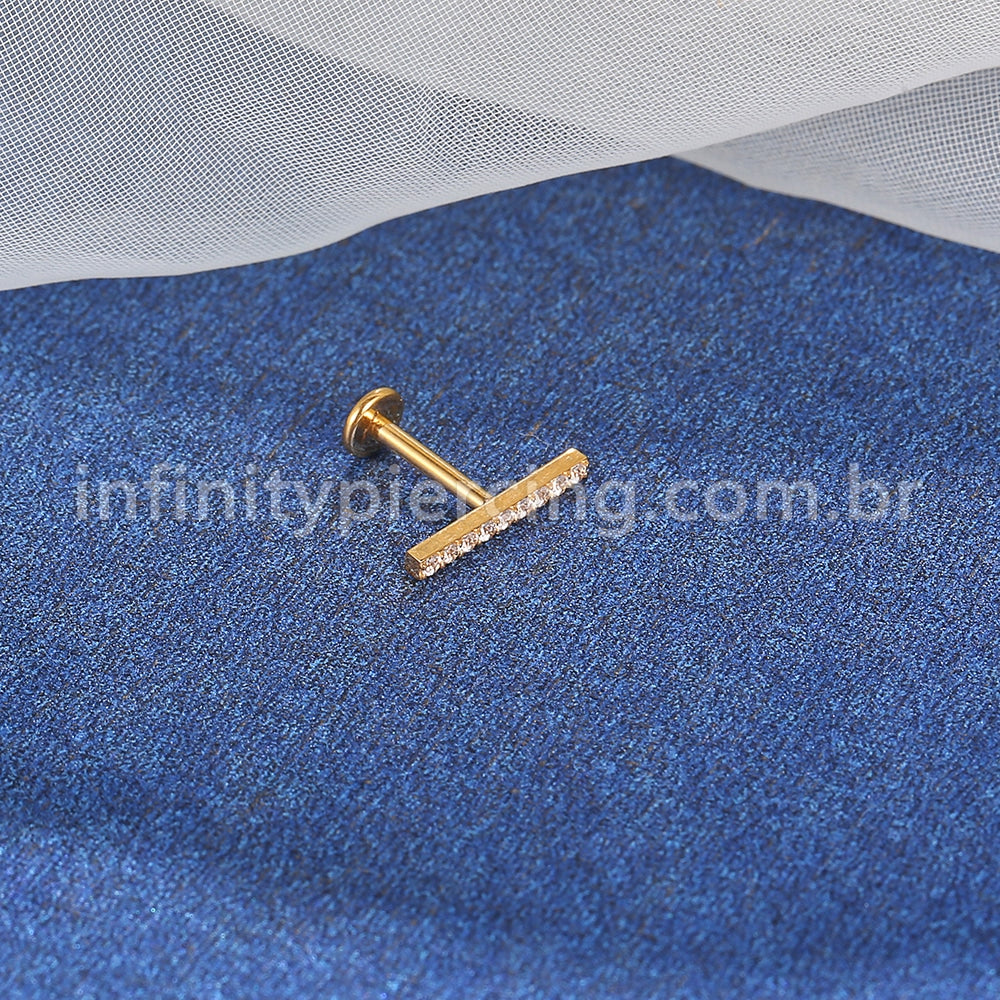 Piercing Labret Aço Cirúrgico Barra 12mm Zircônia Cravejada