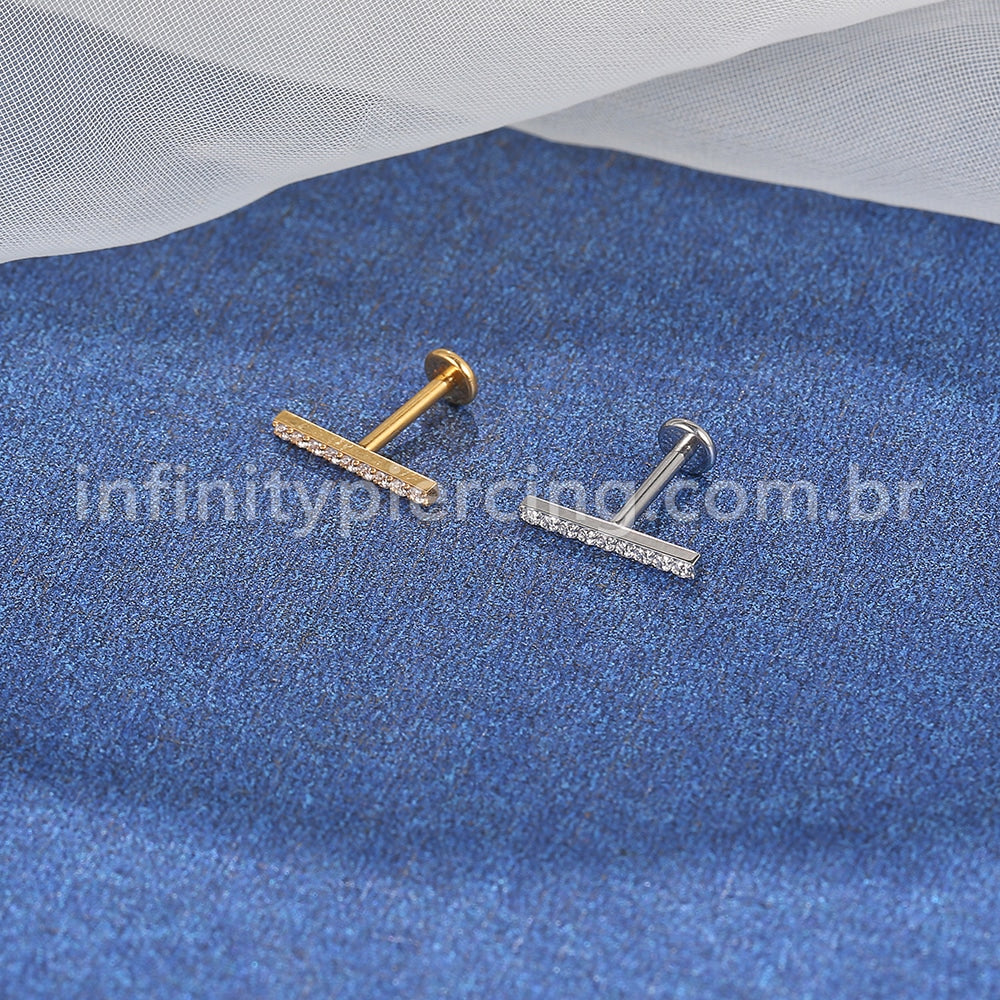 Piercing Labret Aço Cirúrgico Barra 12mm Zircônia Cravejada