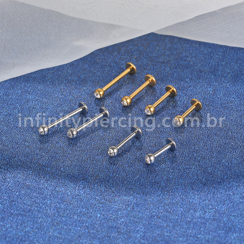 Piercing Labret Aço Cirúrgico Zircônia Rosca Interna