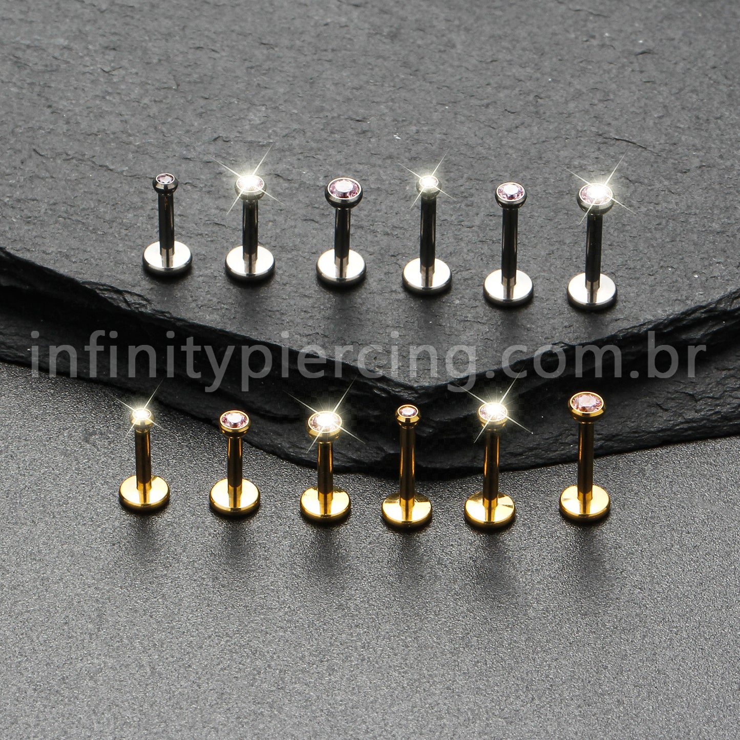 Piercing Labret Titânio Zircônia Ponto de Luz Colorida Rosca Interna