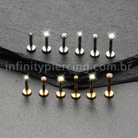 Piercing Labret Titânio Zircônia Ponto de Luz Colorida Rosca Interna