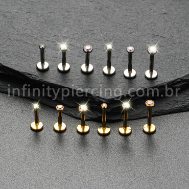 Piercing Labret Titânio Zircônia Ponto de Luz Colorida Rosca Interna