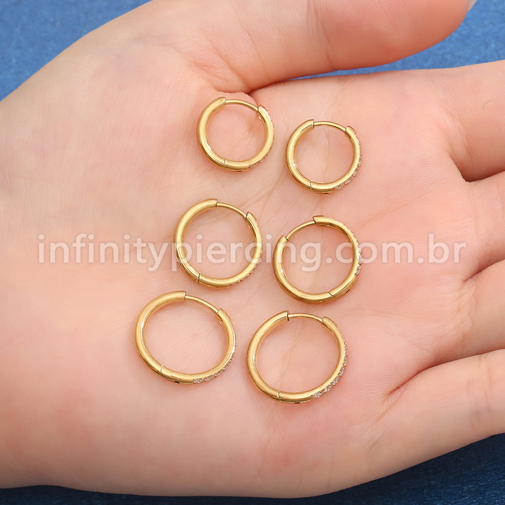 Brinco Aço Cirúrgico Zircônia Cravejada