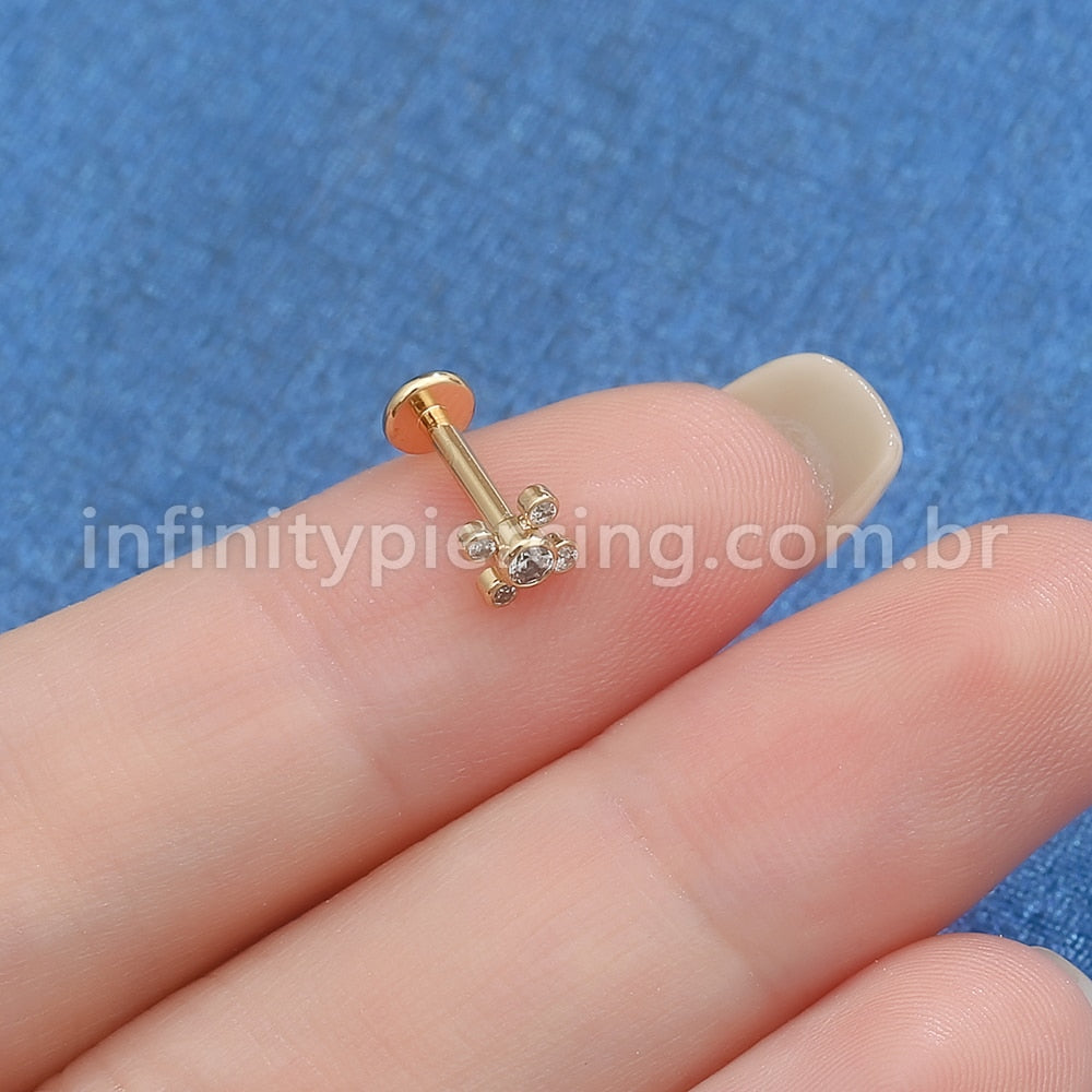 Piercing Labret Aço Cirúrgico Flor Zircônia Cravada