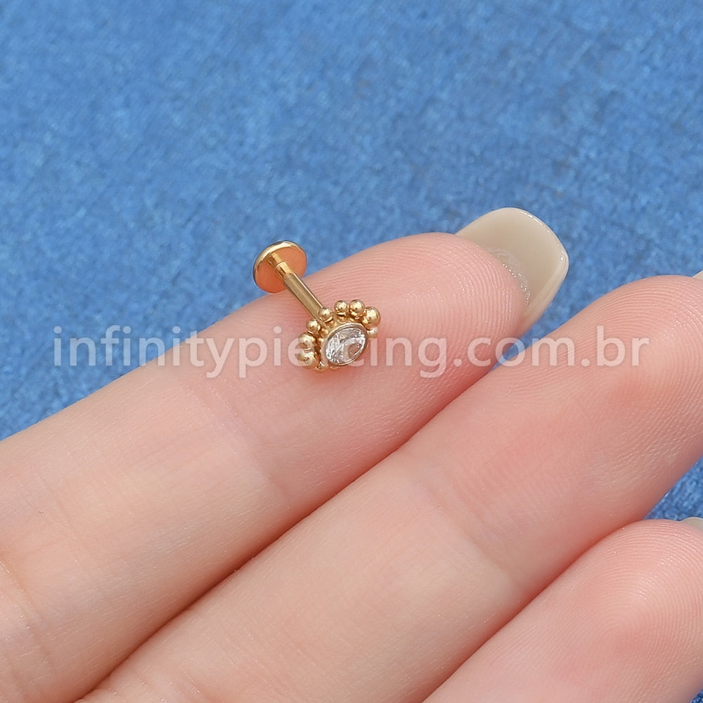 Piercing Labret Aço Cirúrgico Flor Zircônia Cravada