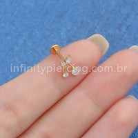 Piercing Labret Titânio Cereja Zircônias Cravejadas