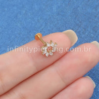 Piercing Labret Titânio Redondo Zircônias Oval Cravejadas