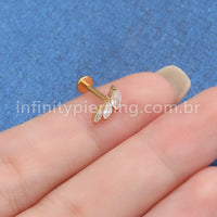 Piercing Labret Titânio Trio Zircônias Oval Cravejadas