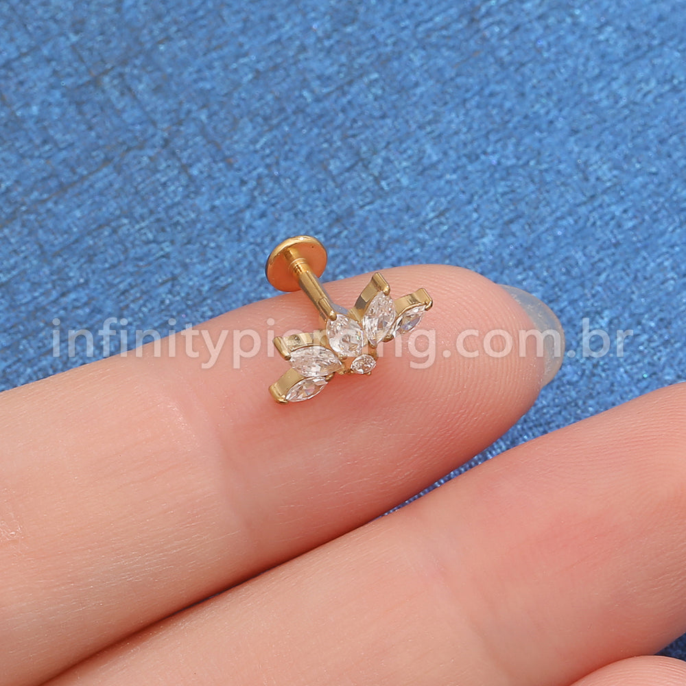Piercing Labret Aço Cirúrgico Folhas Zircônia Cravejada