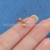 Piercing Labret Titânio Triangulo/Trinity Zircônias Cravejadas