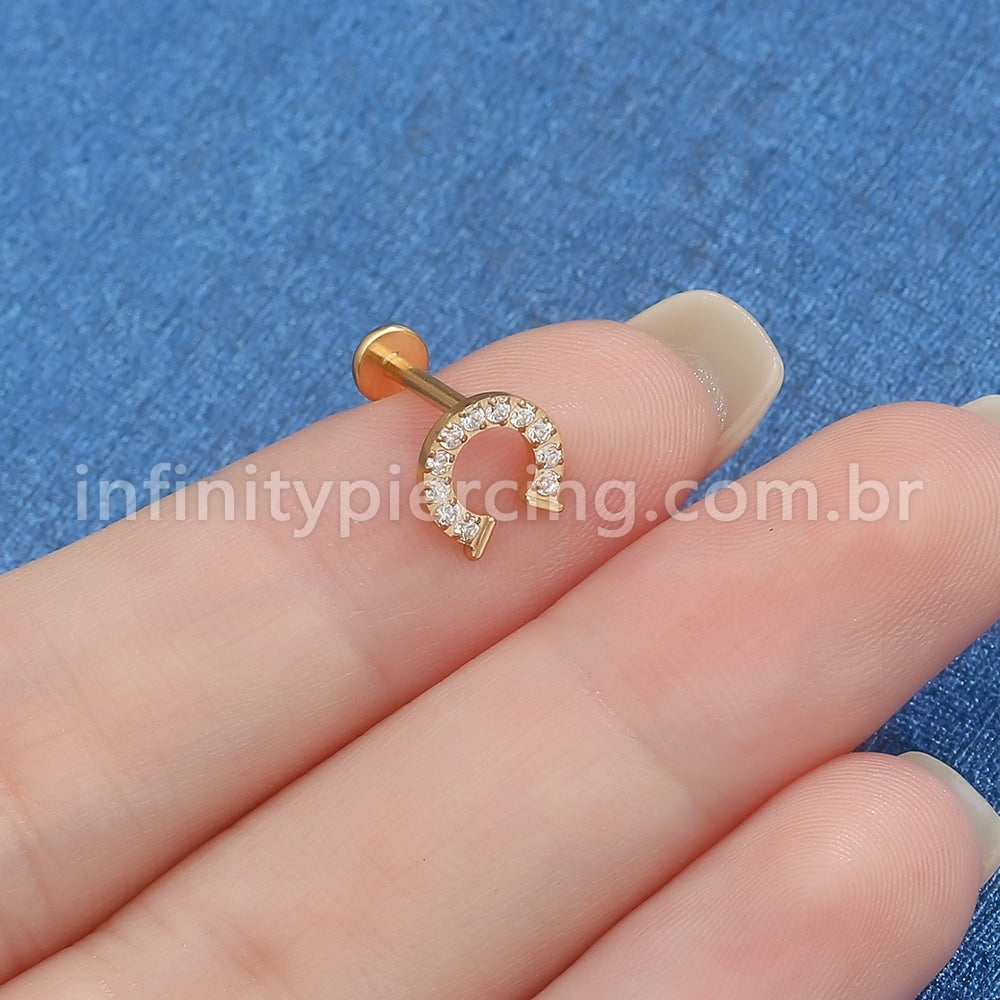 Piercing Labret Titânio Ferradura Zircônias Cravejadas