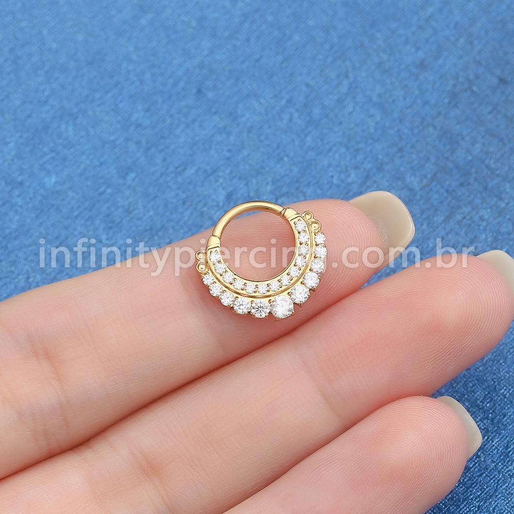 Piercing Argola Titânio 2 Fileiras Zircônia Cravejada