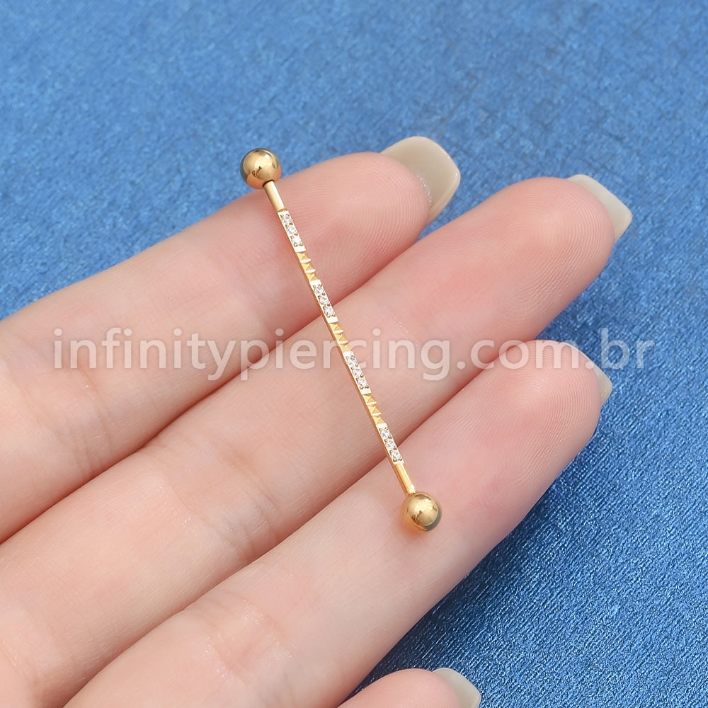 Piercing Transversal Aço Cirurgico Detalhes/Zircônia