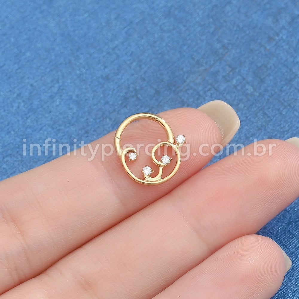 Piercing Argola Aço Cirúrgico Detalhes Com Zircônia Cravejada