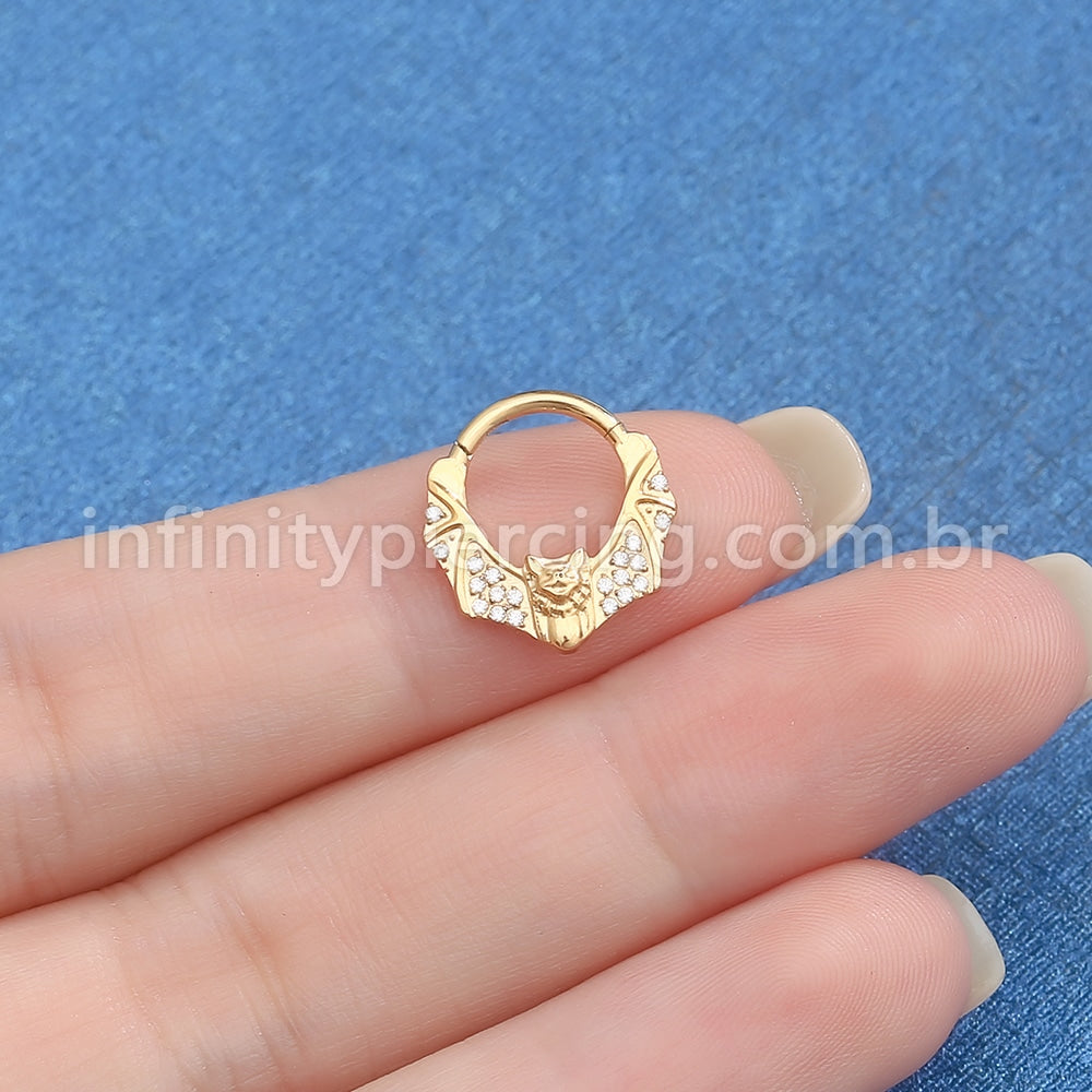 Piercing Argola Aço Cirúrgico Morcego Zircônia Cravejada