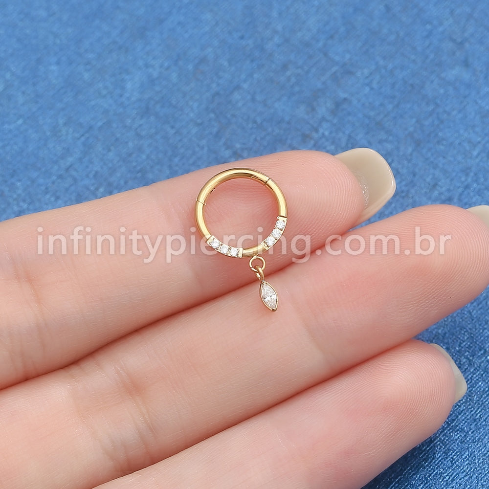 Piercing Argola Aço Cirúrgico Zircônia Cravejada Com Pingente