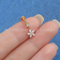Piercing Labret Aço Cirúrgico Com Pingente Flor Zircônia Cravejada