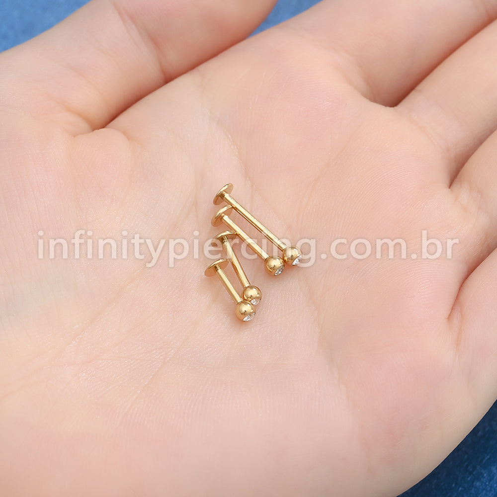 Piercing Labret Aço Cirúrgico Zircônia Rosca Interna