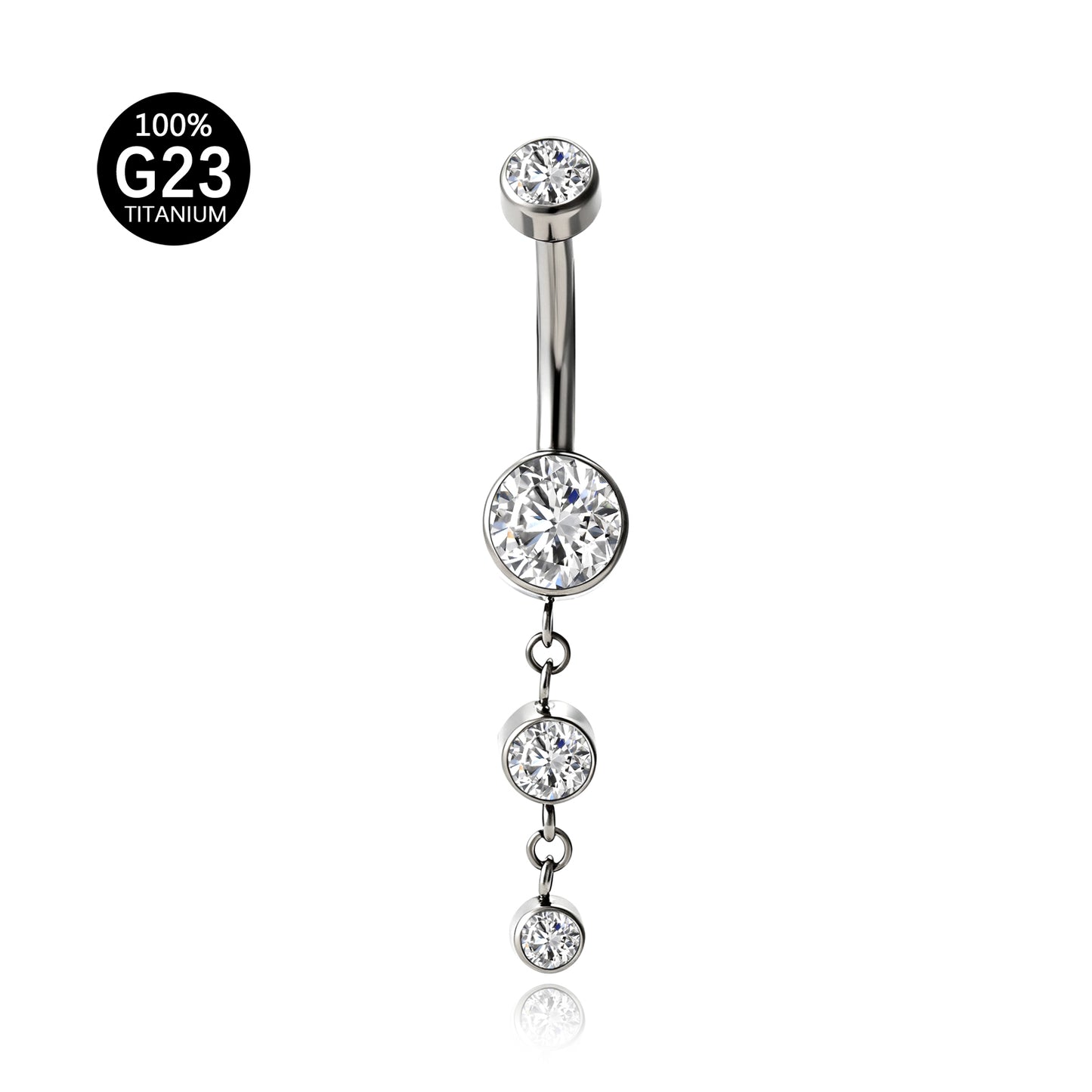 Elegância em Cascata com Pedra de Luz para Umbigo em Titânio G23