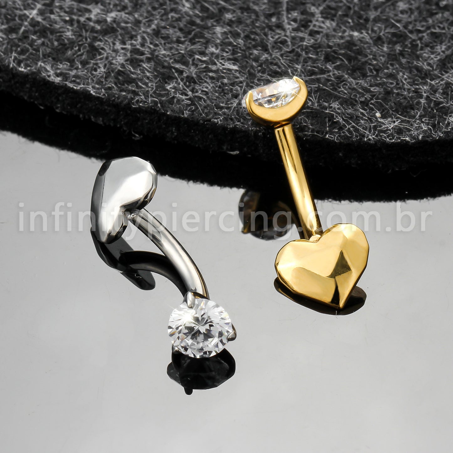 Piercing Banana Titânio Coração Lapidado