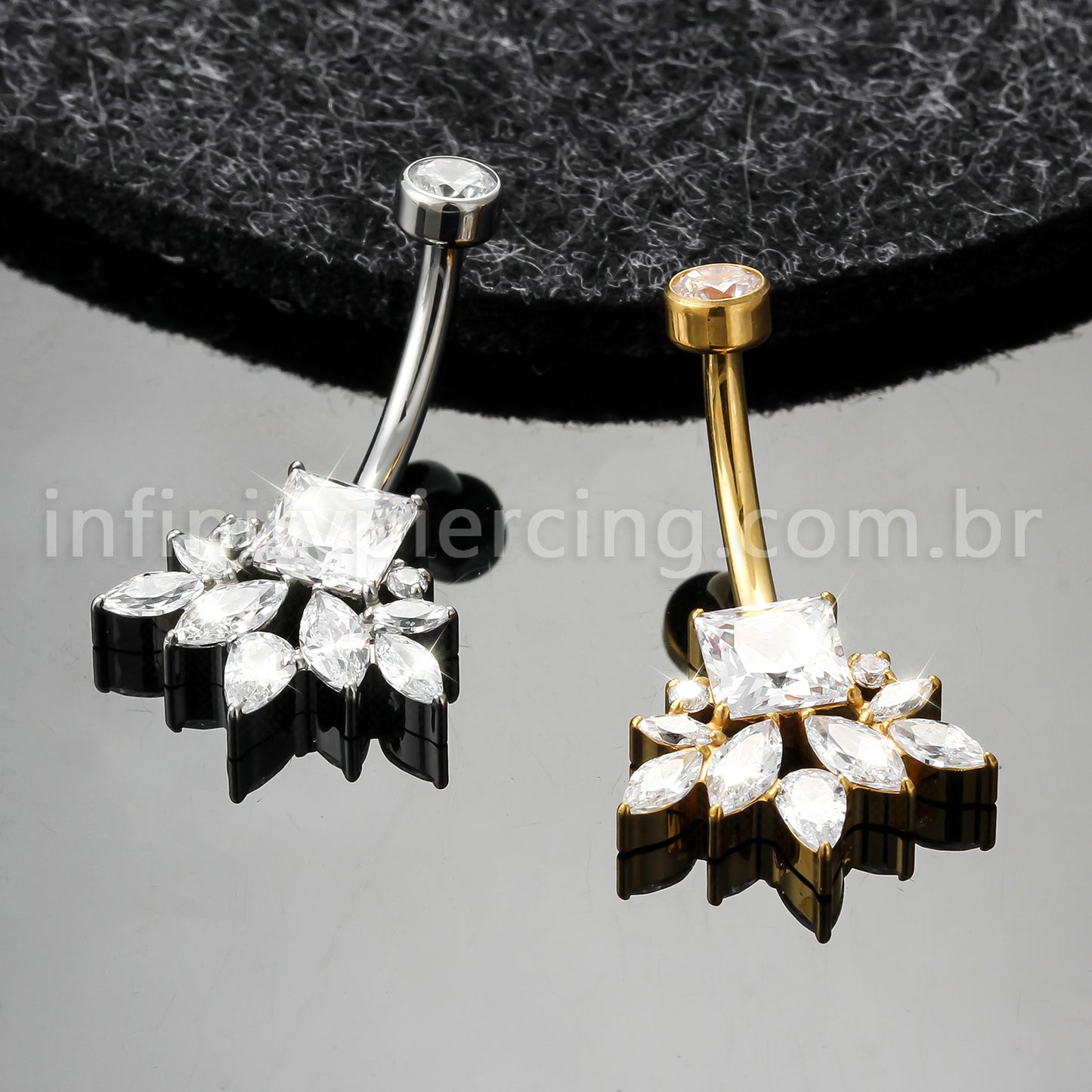 Piercing Banana Titânio Zircônia Cravejada