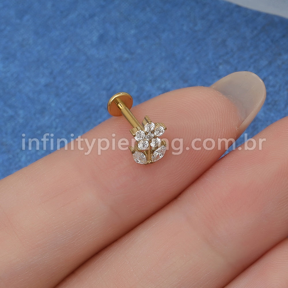 Piercing Labret Titânio Flor Zircônia Cravejada