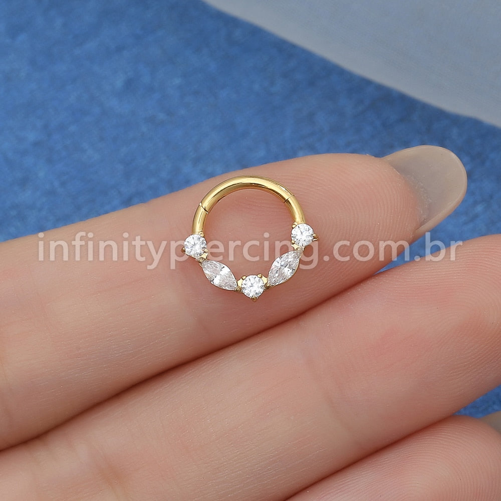 Piercing Argola Titânio Segmento Articulado Zircônia Cravejada