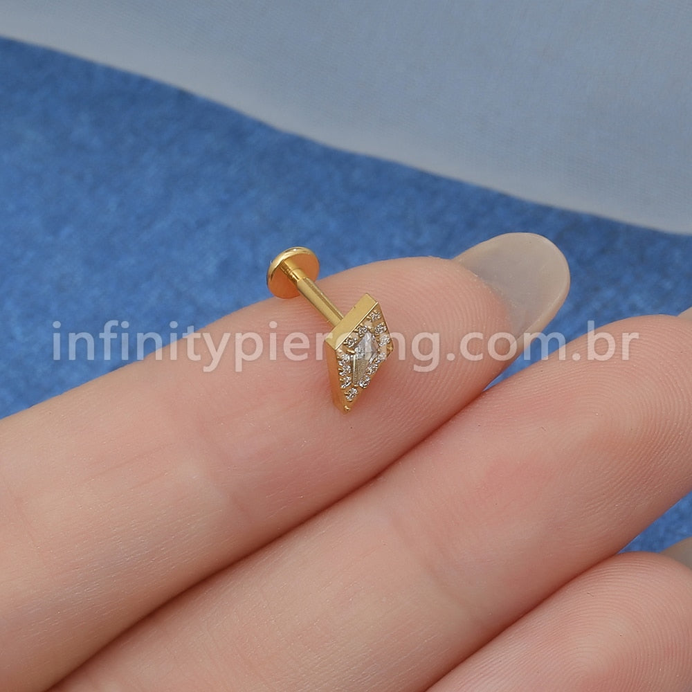Piercing Labret Titânio Losango Zircônias Cravejadas
