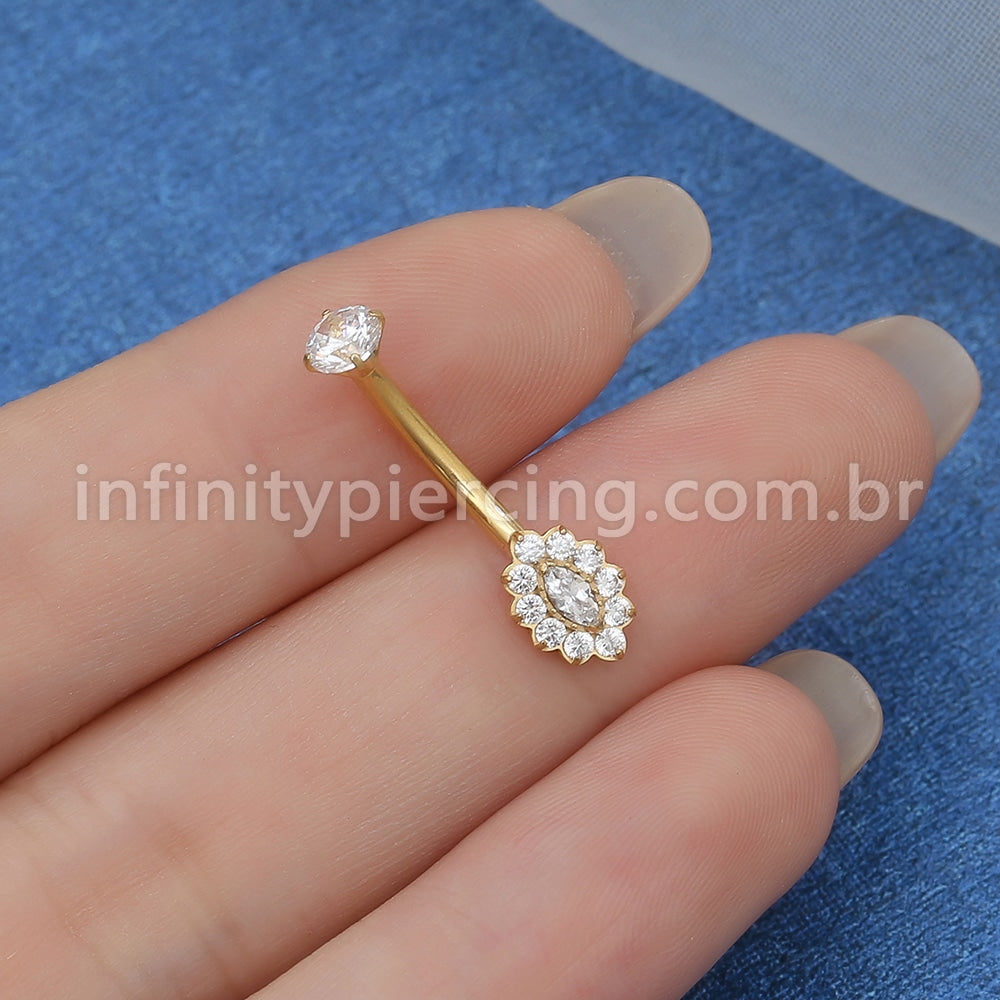 Piercing Banana Titânio Flor Oval Zircônia