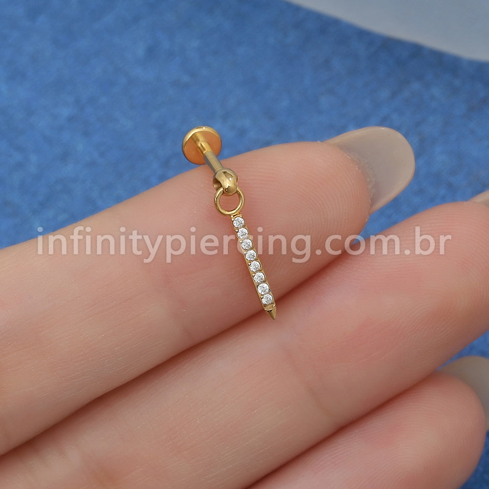 Piercing Labret Titânio Pingente Barra Pequena Zircônia