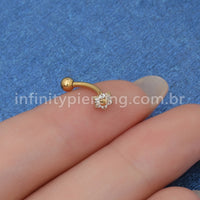 Piercing Minibarbell Curvo Aço Cirúrgico Flor Zircônia