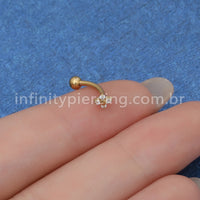 Piercing Minibarbell Curvo Aço Cirúrgico Flor 4 Zircônias