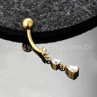 Piercing Banana Titânio 3 Pedras Redonda Zircônia
