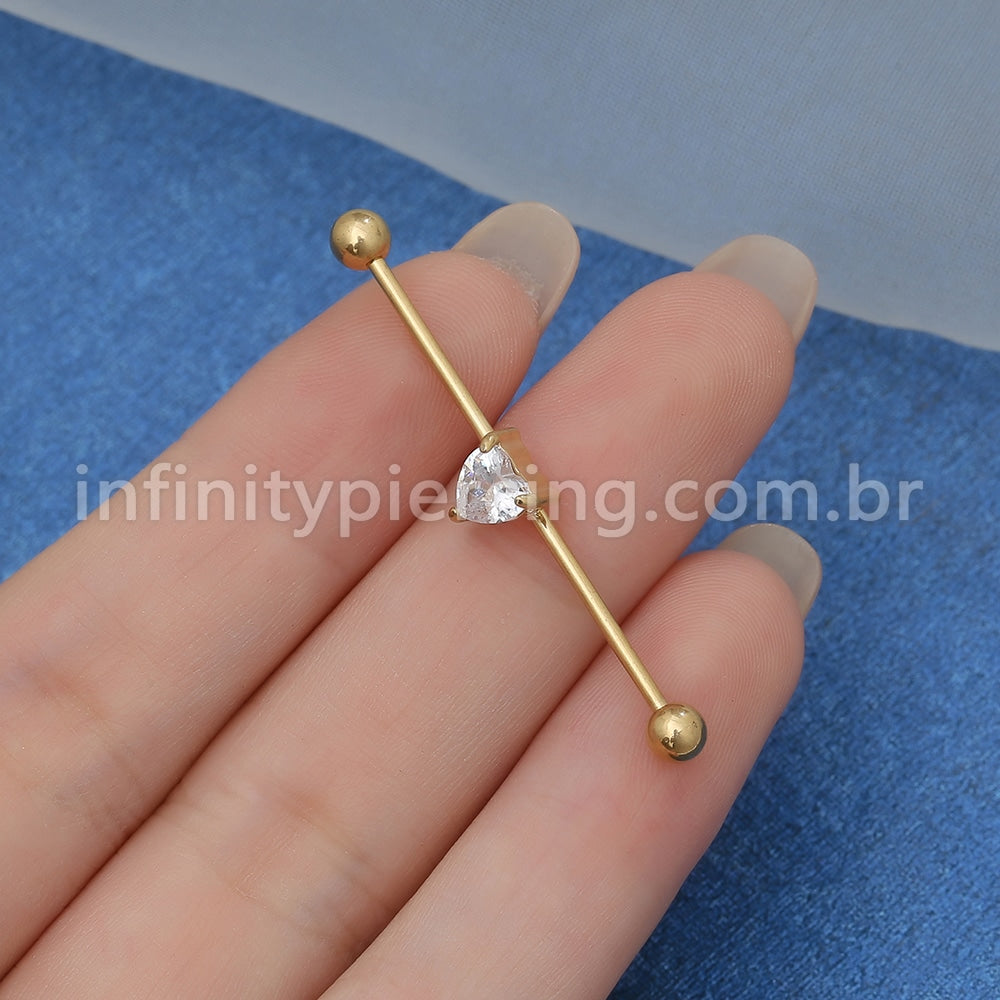 Piercing Transversal Aço Cirurgico Zircônia Coração