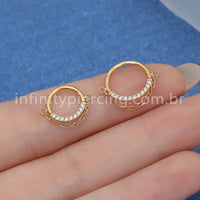 Piercing Argola Aço Cirúrgico Segmento Articulado Zircônia Lateral Corrente
